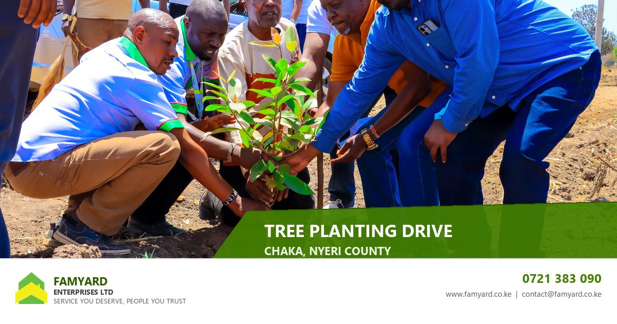 Famyard Enterprises leadership and security officers planting trees at the Chaka launch